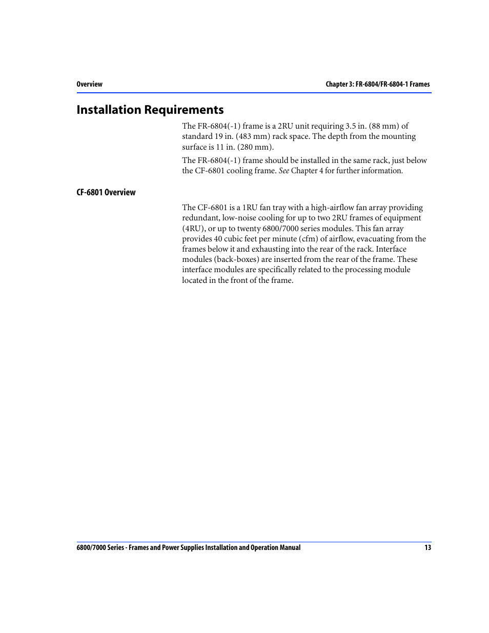 Installation requirements, Cf-6801 overview | Harris Performance 7000 User Manual | Page 39 / 76