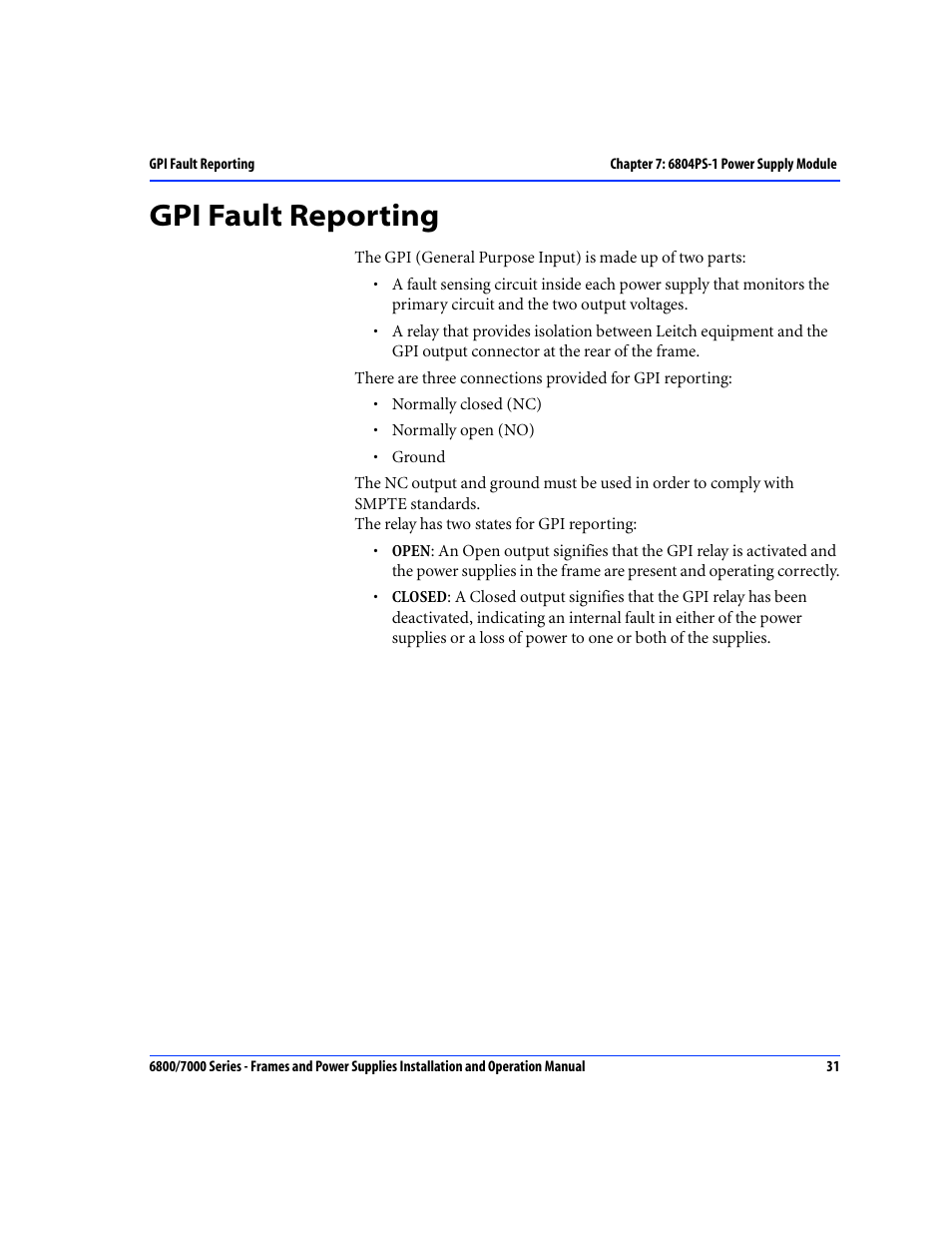 Gpi fault reporting | Harris Performance 7000 User Manual | Page 57 / 76