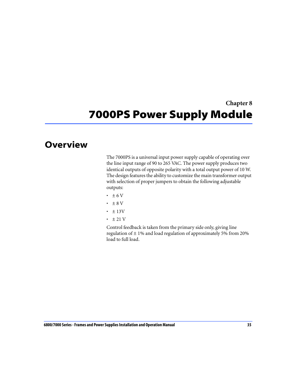 7000ps power supply module, Overview, Chapter 8: 7000ps power supply module | Harris Performance 7000 User Manual | Page 61 / 76