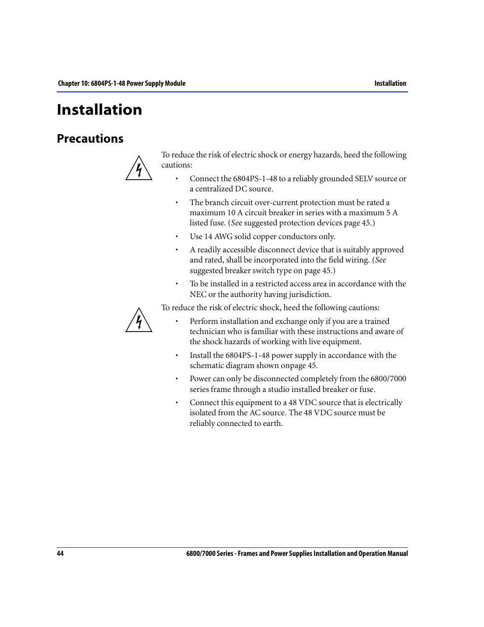 Installation, Precautions | Harris Performance 7000 User Manual | Page 70 / 76
