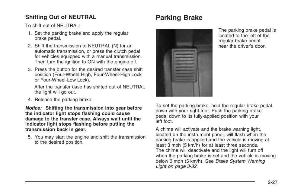 Parking brake, Parking brake -27 | Hummer 2006 H3 User Manual | Page 103 / 420