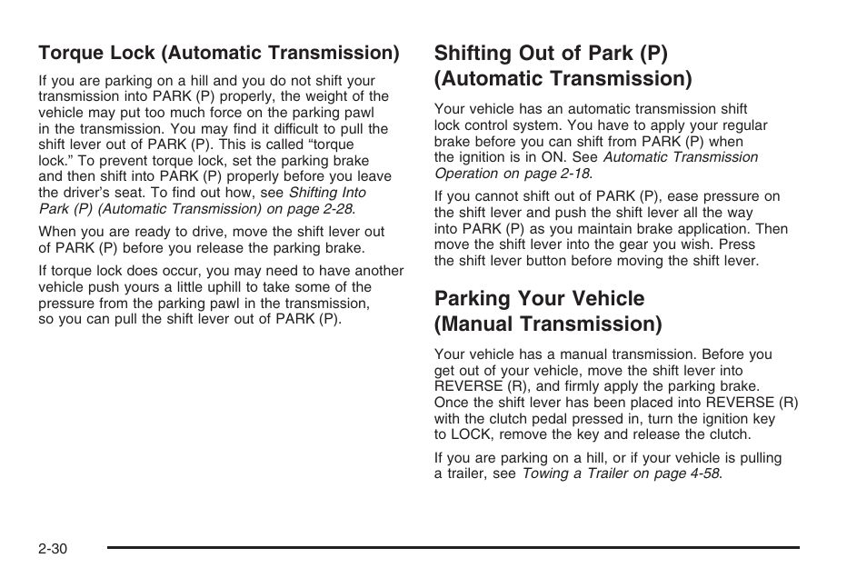 Shifting out of park (p) (automatic transmission), Parking your vehicle (manual transmission), Shifting out of park (p) (automatic | Transmission) -30, Parking your vehicle (manual transmission) -30 | Hummer 2006 H3 User Manual | Page 106 / 420