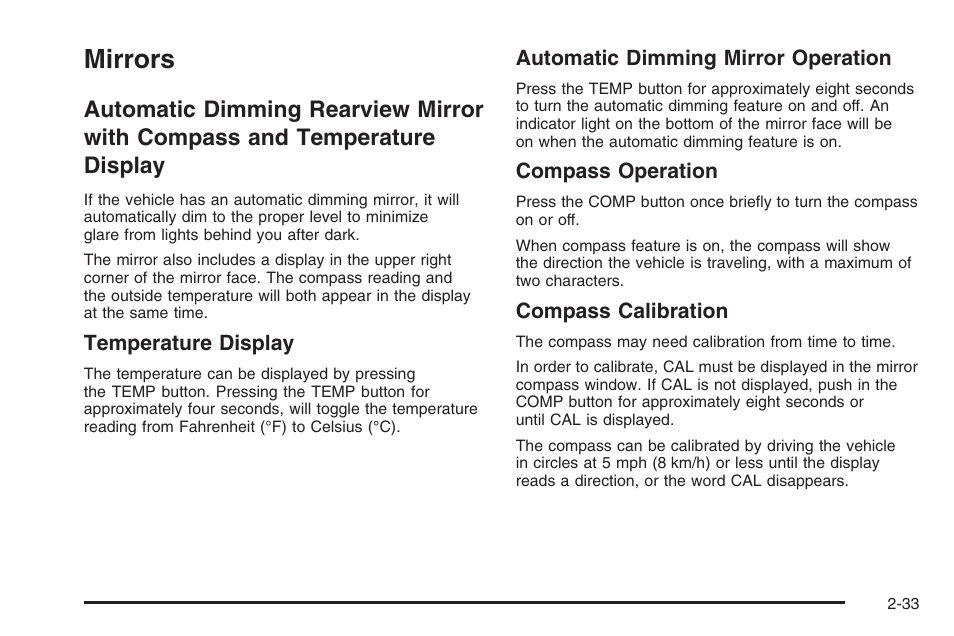 Mirrors, Mirrors -33, Automatic dimming rearview mirror with | Compass and temperature display -33 | Hummer 2006 H3 User Manual | Page 109 / 420