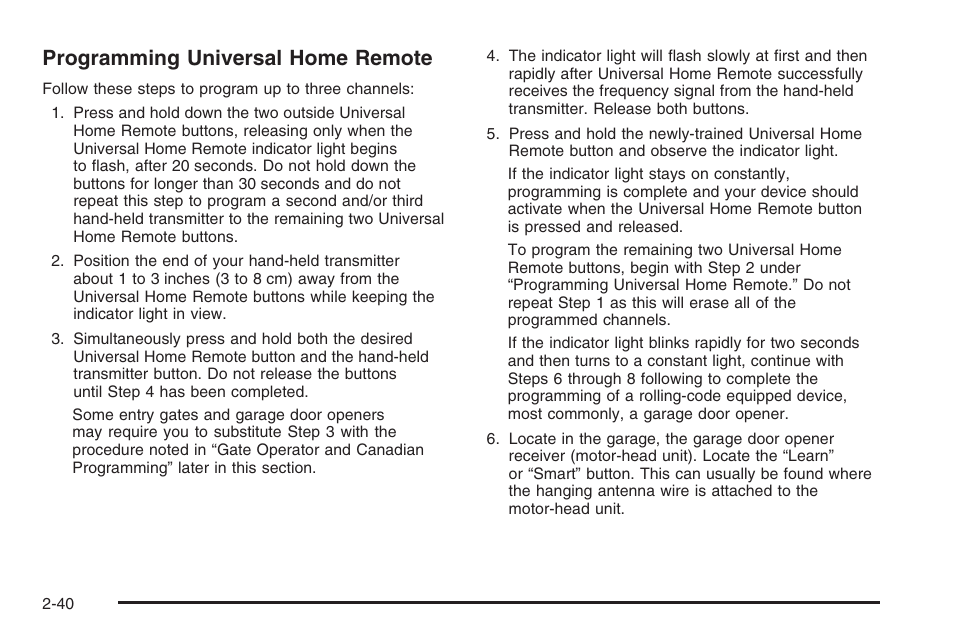 Programming universal home remote | Hummer 2006 H3 User Manual | Page 116 / 420