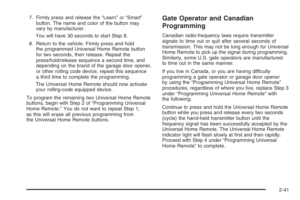 Gate operator and canadian programming | Hummer 2006 H3 User Manual | Page 117 / 420