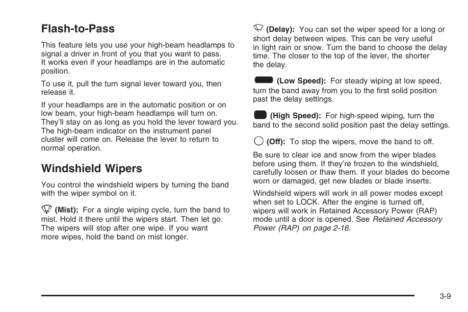 Flash-to-pass, Windshield wipers, Flash-to-pass -9 windshield wipers -9 | Hummer 2006 H3 User Manual | Page 133 / 420