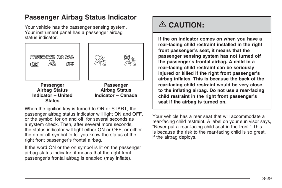 Passenger airbag status indicator, Passenger airbag status indicator -29, Caution | Hummer 2006 H3 User Manual | Page 153 / 420