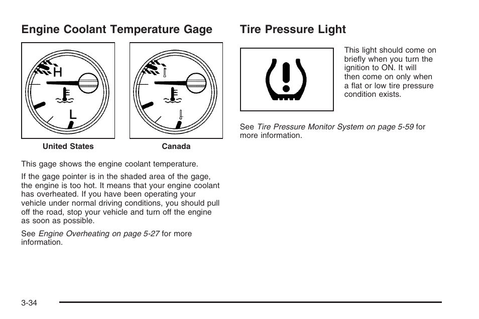 Engine coolant temperature gage, Tire pressure light | Hummer 2006 H3 User Manual | Page 158 / 420