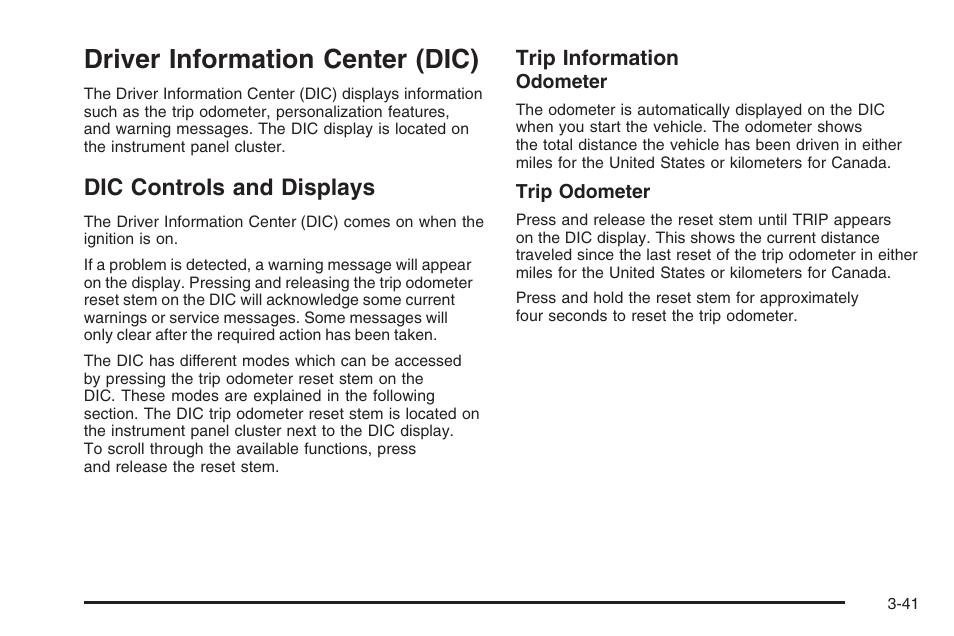 Driver information center (dic), Dic controls and displays, Driver information center (dic) -41 | Dic controls and displays -41 | Hummer 2006 H3 User Manual | Page 165 / 420