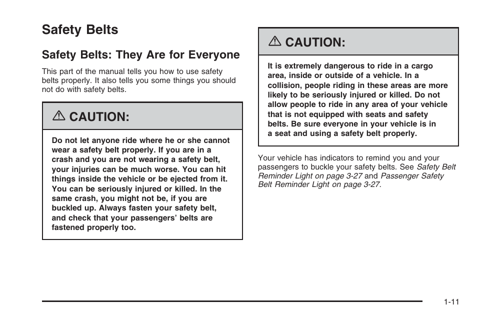Safety belts, Safety belts: they are for everyone, Safety belts -11 | Safety belts: they are for everyone -11 | Hummer 2006 H3 User Manual | Page 17 / 420