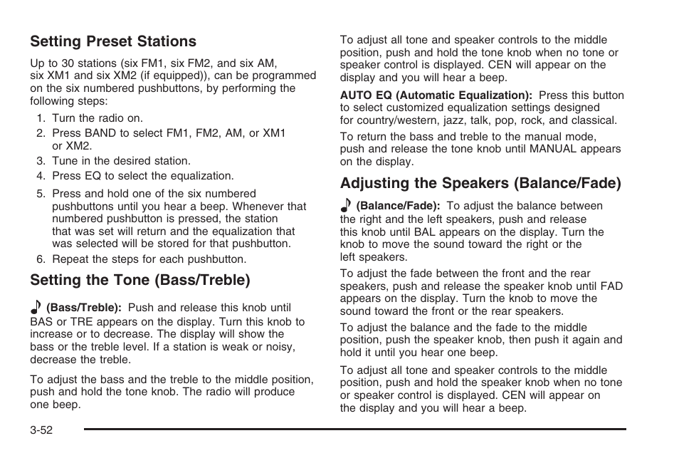 Setting preset stations, Setting the tone (bass/treble) e, Adjusting the speakers (balance/fade) e | Hummer 2006 H3 User Manual | Page 176 / 420