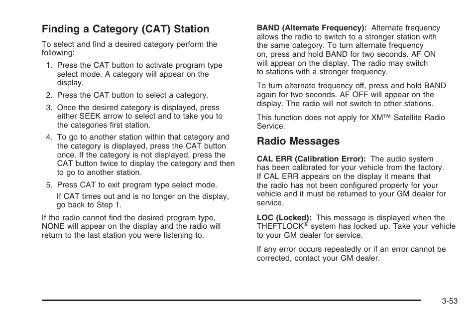 Finding a category (cat) station, Radio messages | Hummer 2006 H3 User Manual | Page 177 / 420