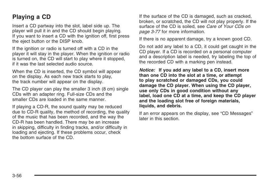 Playing a cd | Hummer 2006 H3 User Manual | Page 180 / 420