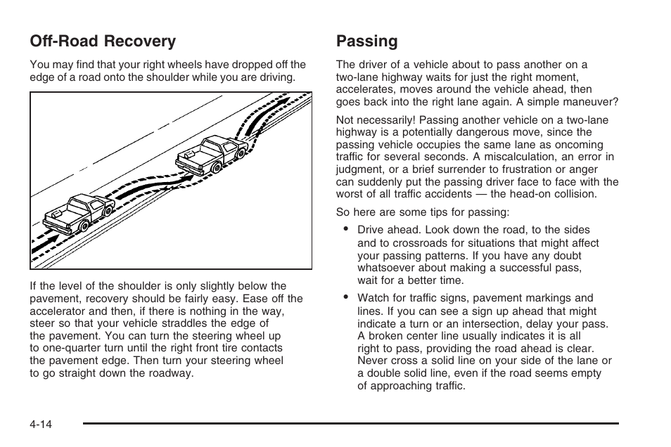 Off-road recovery, Passing, Off-road recovery -14 passing -14 | Hummer 2006 H3 User Manual | Page 216 / 420