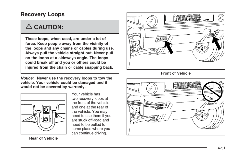 Recovery loops, Recovery loops -51, Caution | Hummer 2006 H3 User Manual | Page 253 / 420