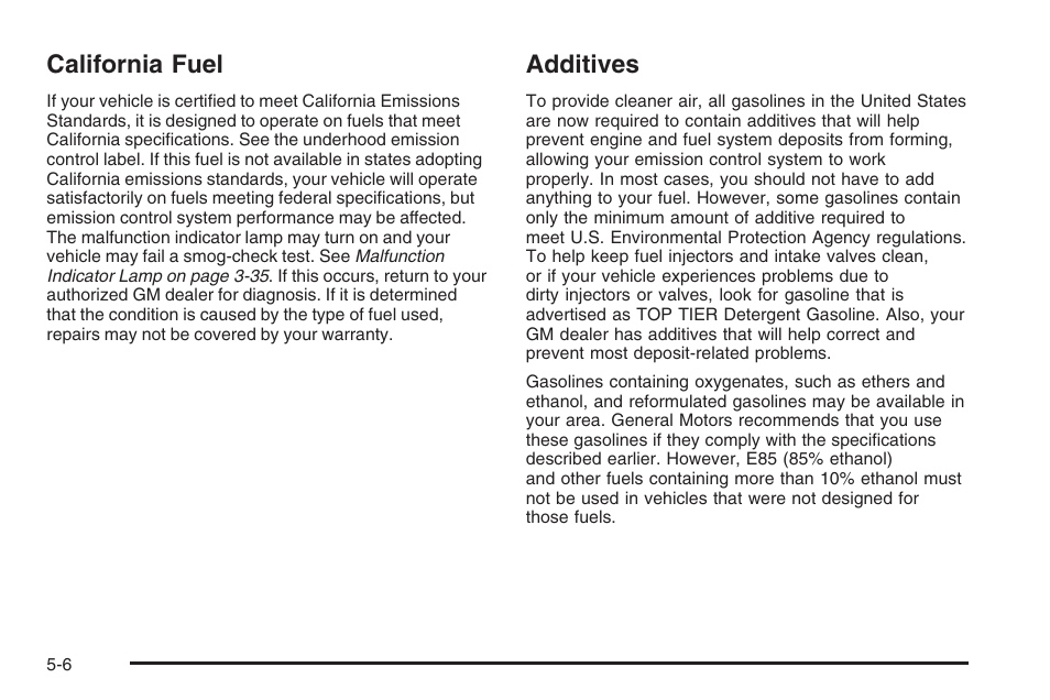 California fuel, Additives, California fuel -6 additives -6 | Hummer 2006 H3 User Manual | Page 278 / 420