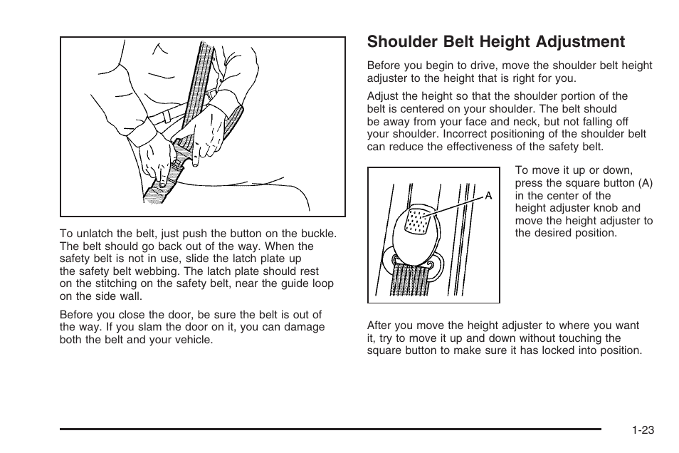 Shoulder belt height adjustment, Shoulder belt height adjustment -23 | Hummer 2006 H3 User Manual | Page 29 / 420
