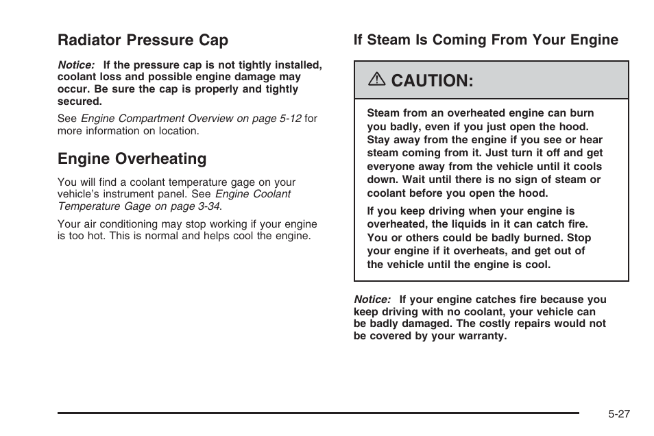 Radiator pressure cap, Engine overheating, Radiator pressure cap -27 engine overheating -27 | Caution | Hummer 2006 H3 User Manual | Page 299 / 420