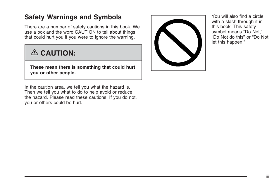 Caution, Safety warnings and symbols | Hummer 2006 H3 User Manual | Page 3 / 420