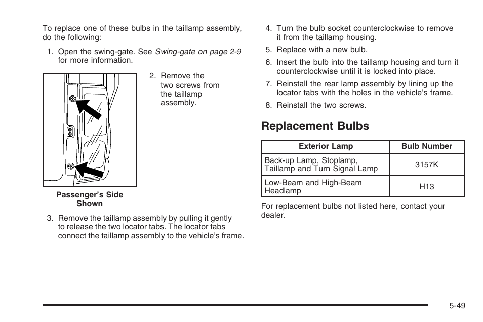 Replacement bulbs, Replacement bulbs -49 | Hummer 2006 H3 User Manual | Page 321 / 420