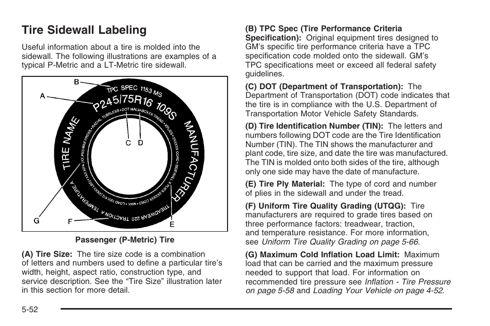 Tire sidewall labeling, Tire sidewall labeling -52 | Hummer 2006 H3 User Manual | Page 324 / 420