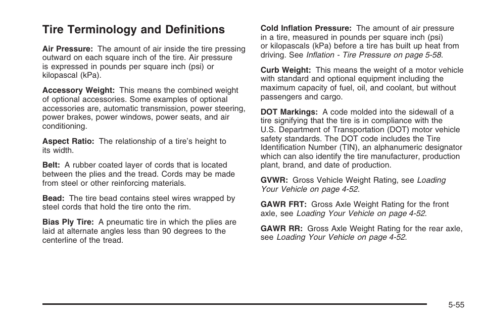 Tire terminology and definitions, Tire terminology and definitions -55 | Hummer 2006 H3 User Manual | Page 327 / 420