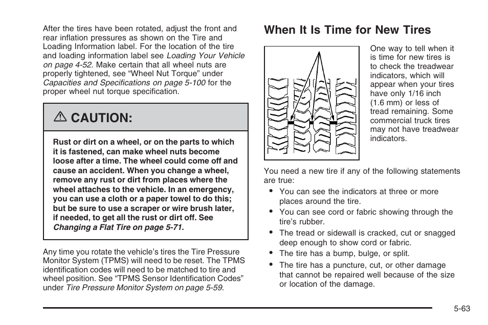 When it is time for new tires, When it is time for new tires -63, Caution | Hummer 2006 H3 User Manual | Page 335 / 420