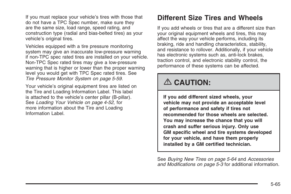 Different size tires and wheels, Different size tires and wheels -65, Caution | Hummer 2006 H3 User Manual | Page 337 / 420