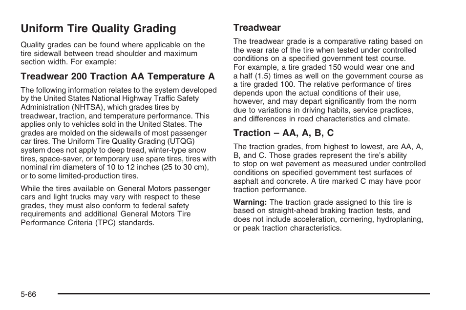 Uniform tire quality grading, Uniform tire quality grading -66 | Hummer 2006 H3 User Manual | Page 338 / 420