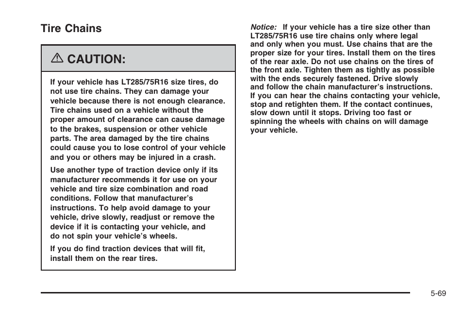 Tire chains, Tire chains -69, Caution | Hummer 2006 H3 User Manual | Page 341 / 420