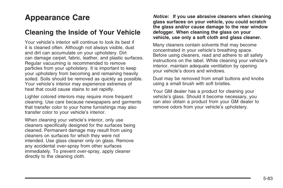 Appearance care, Cleaning the inside of your vehicle, Appearance care -83 | Cleaning the inside of your vehicle -83 | Hummer 2006 H3 User Manual | Page 355 / 420