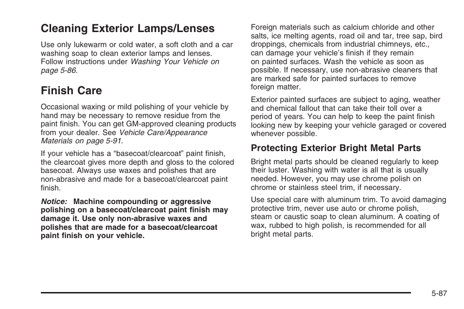 Cleaning exterior lamps/lenses, Finish care, Cleaning exterior lamps/lenses -87 finish care -87 | Hummer 2006 H3 User Manual | Page 359 / 420