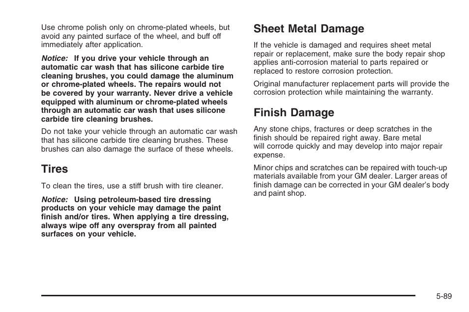 Tires, Sheet metal damage, Finish damage | Tires -89 sheet metal damage -89 finish damage -89 | Hummer 2006 H3 User Manual | Page 361 / 420