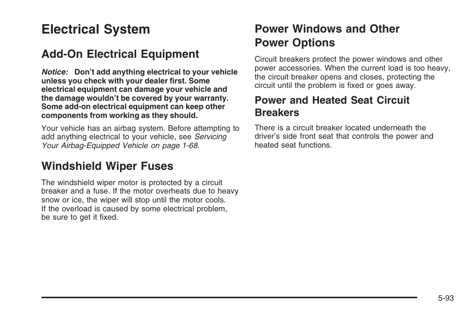 Electrical system, Add-on electrical equipment, Windshield wiper fuses | Power windows and other power options, Electrical system -93 | Hummer 2006 H3 User Manual | Page 365 / 420