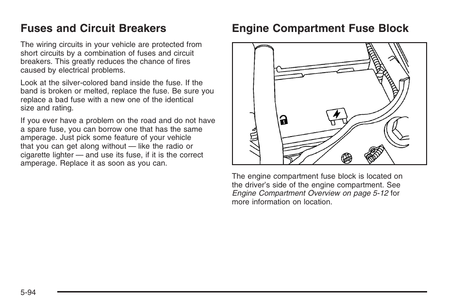 Fuses and circuit breakers, Engine compartment fuse block, Engine | Compartment fuse block | Hummer 2006 H3 User Manual | Page 366 / 420