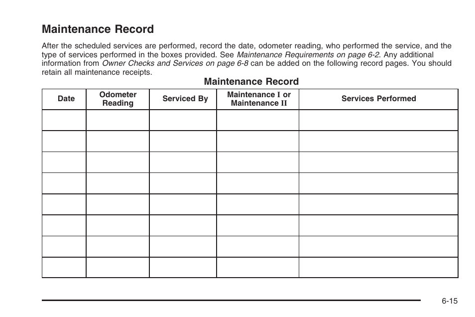 Maintenance record, Maintenance record -15 | Hummer 2006 H3 User Manual | Page 387 / 420