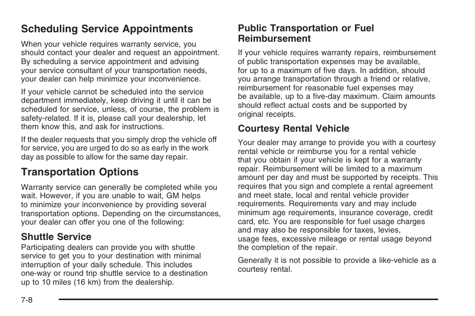 Scheduling service appointments, Transportation options | Hummer 2006 H3 User Manual | Page 398 / 420