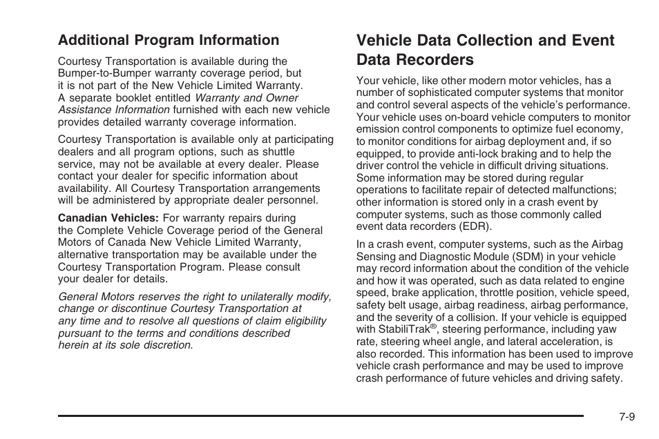 Vehicle data collection and event data recorders, Vehicle data collection and event data, Recorders -9 | Additional program information | Hummer 2006 H3 User Manual | Page 399 / 420