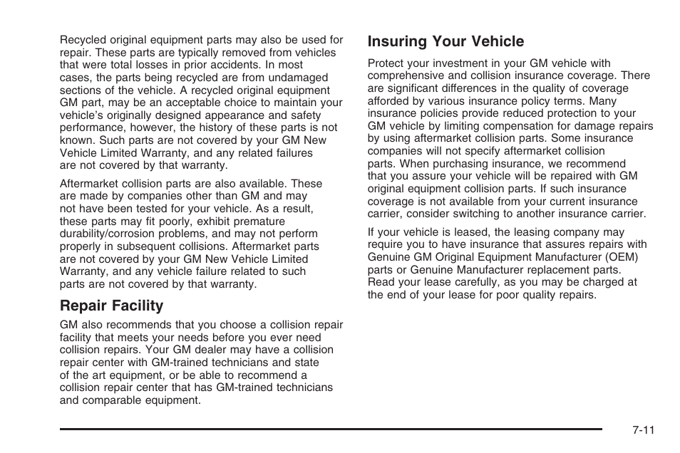 Repair facility, Insuring your vehicle | Hummer 2006 H3 User Manual | Page 401 / 420