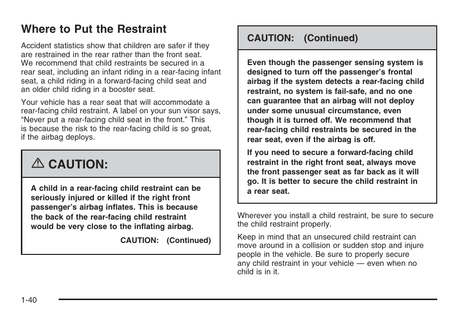 Where to put the restraint, Where to put the restraint -40, Caution | Hummer 2006 H3 User Manual | Page 46 / 420