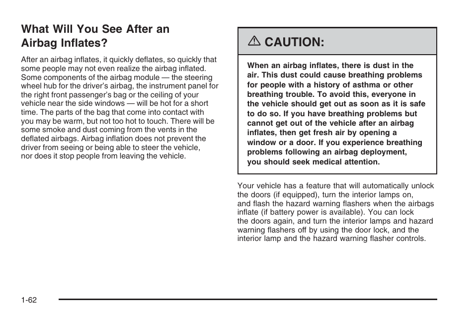 What will you see after an airbag inflates, What will you see after an airbag inflates? -62, Caution | Hummer 2006 H3 User Manual | Page 68 / 420