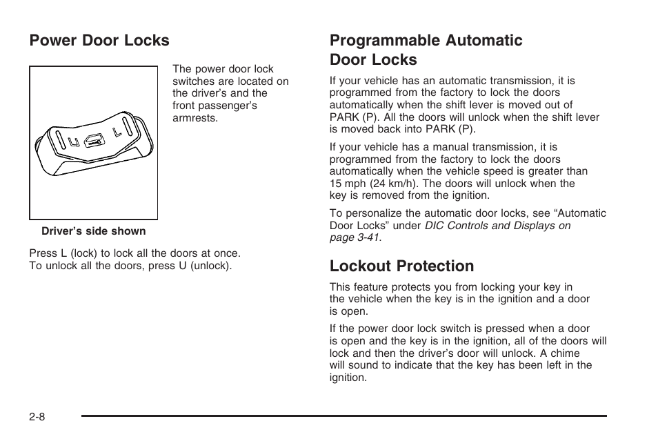 Power door locks, Programmable automatic door locks, Lockout protection | Hummer 2006 H3 User Manual | Page 84 / 420