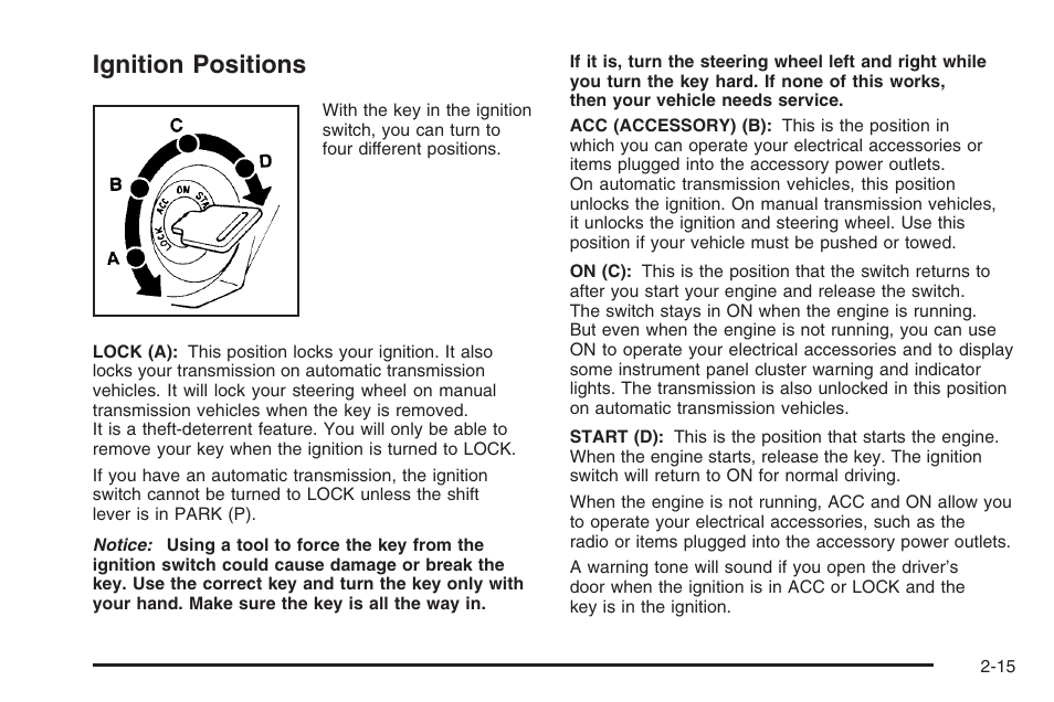 Ignition positions, Ignition positions -15 | Hummer 2006 H3 User Manual | Page 91 / 420