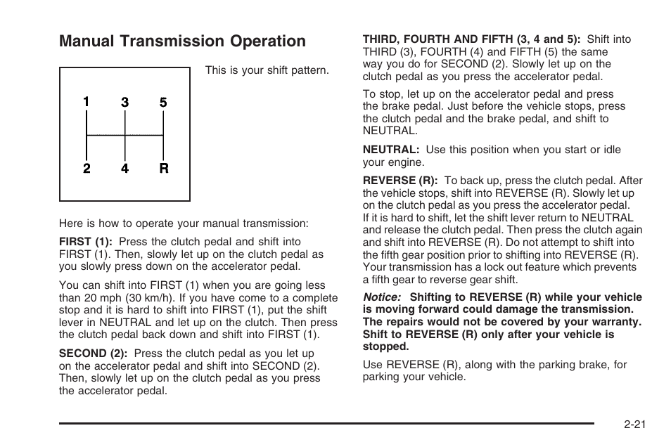 Manual transmission operation, Manual transmission operation -21 | Hummer 2006 H3 User Manual | Page 97 / 420