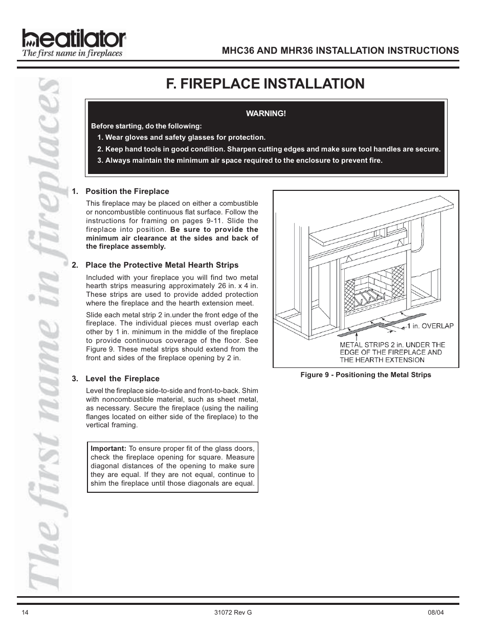 F. fireplace installation | Heart & Home Collectables MHR36 User Manual | Page 14 / 28