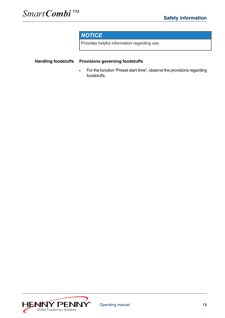 Smart combi, Notice | Henny Penny SMART COMBI FM05-061-A User Manual | Page 13 / 80