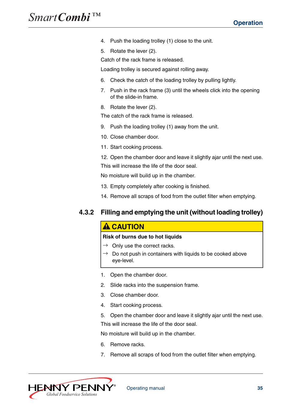 Smart combi, Caution | Henny Penny SMART COMBI FM05-061-A User Manual | Page 35 / 80