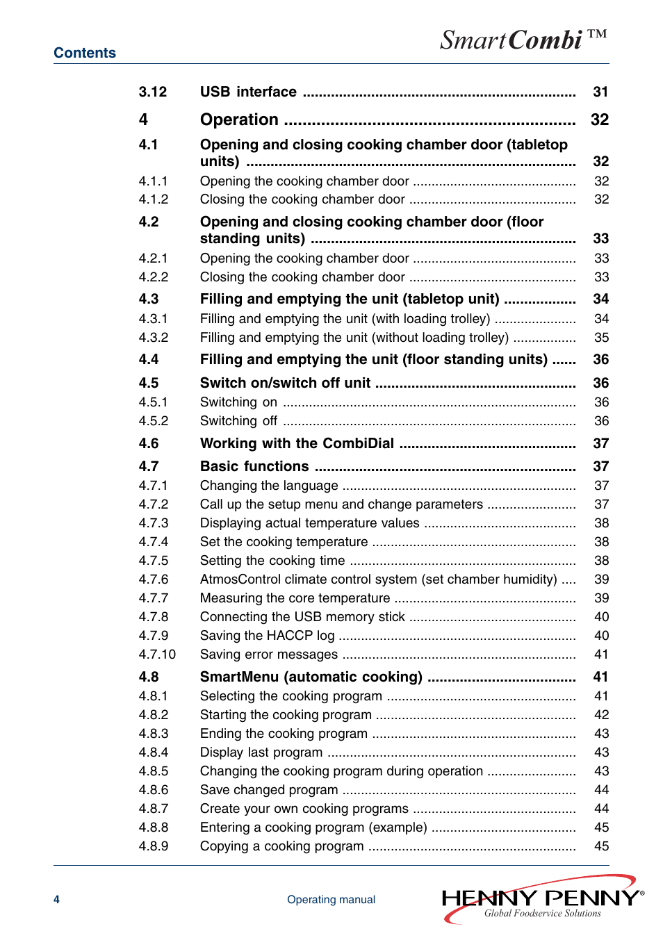 Smart combi, 32 operation | Henny Penny SMART COMBI FM05-061-A User Manual | Page 4 / 80
