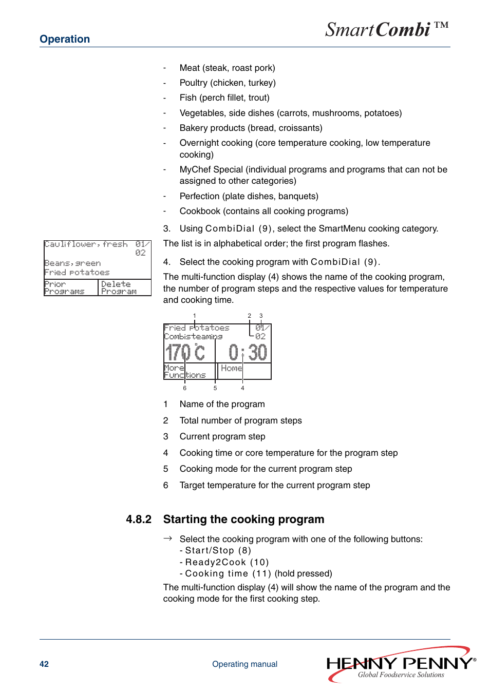2 starting the cooking program, Smart combi | Henny Penny SMART COMBI FM05-061-A User Manual | Page 42 / 80