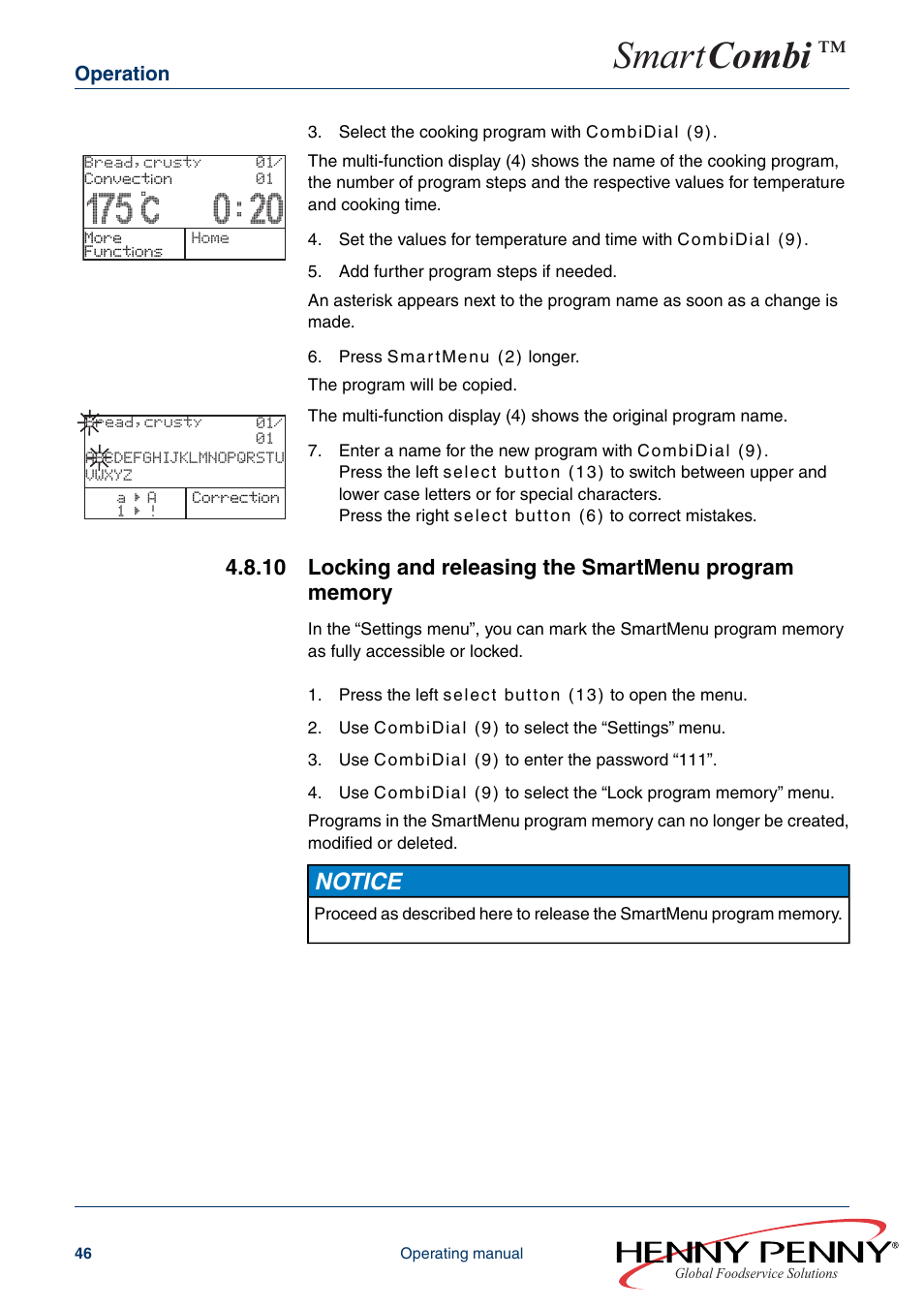 Smart combi, Notice | Henny Penny SMART COMBI FM05-061-A User Manual | Page 46 / 80